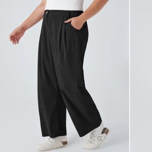 Mid Rise Button Zipper Side Pocket Plus Size Corduroy Casual Pants